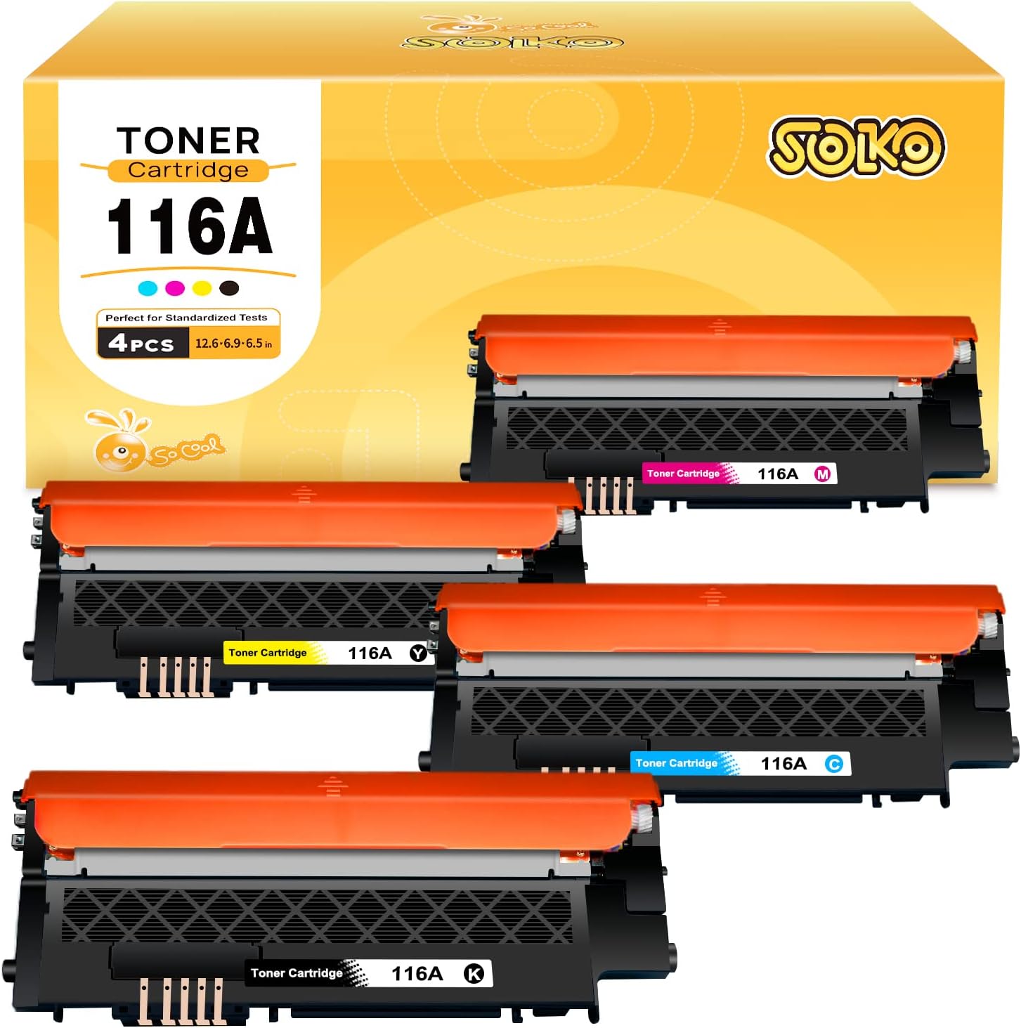 SOKO Compatible Toner Cartridge Replacement for HP 116A W2060A W2061A W2062A W2063A to use with MFP 179fnw MFP 178nw Printer ( 1 Black 1 Magenta 1 Yellow 1 Cyan ， 4 Pack )