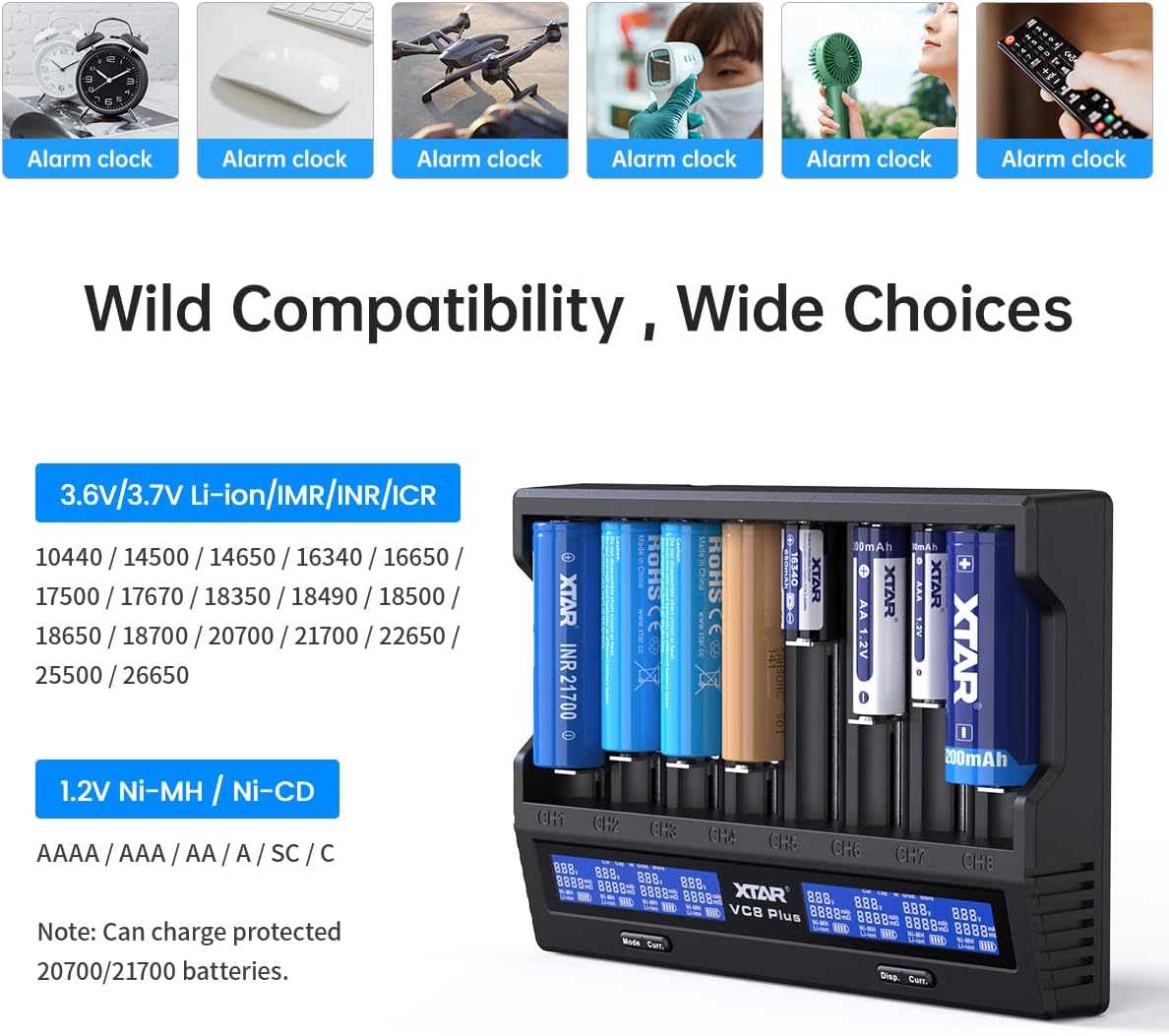 18650 battery charger 8 slot XTAR VC8 PLUS with INPUT Adapter 2022 Rechargeable lithium Battery Charger 8 slot 18650 21700 Charger test battery real capacity