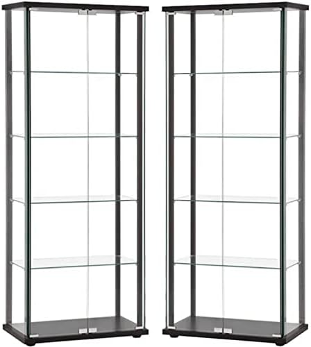 Home Square 2 Piece 5 Shelf Glass Curio Cabinet Set in Black