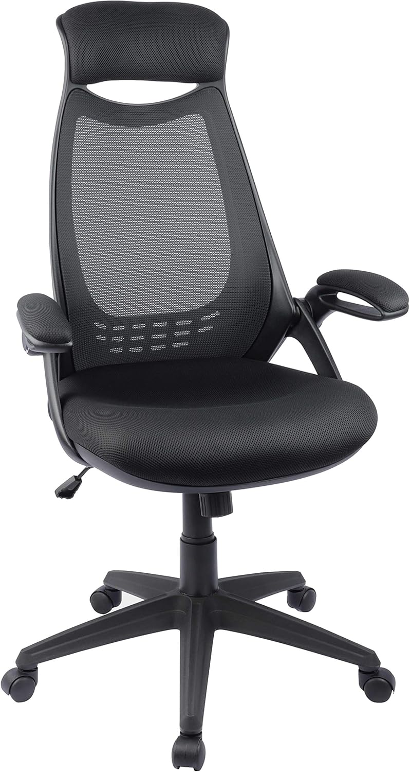 Hylone Ergonomic Office Desk Chair, Swivel Mesh Computer Chair with Headrest and Flip-up Arms, Height Adjustable, Comfortable High-Back Executive Chair (Black)
