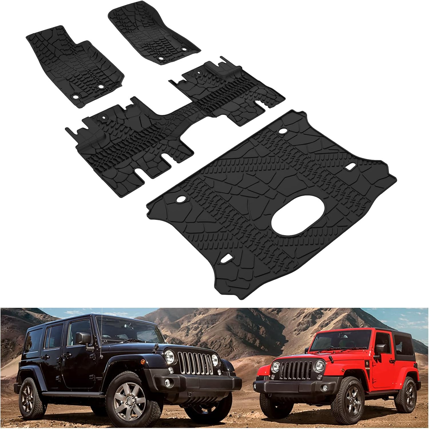 KIWI MASTER Floor Mats & Cargo Liner Compatible for 2015-2018 Jeep Wrangler JK All Weather Custom Fit Liners - Only Fit Models with Factory Subwoofer 82213860 82214404