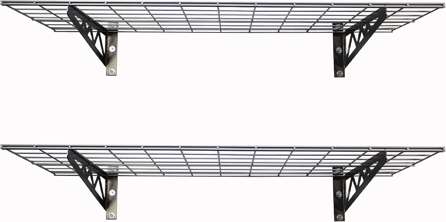 MonsterRax | Garage Wall Shelf Two-Pack White or Hammertone | Three Size Options | Includes Bike Hooks | 500lb Weight Capacity (White, 18