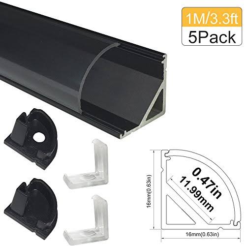 LightingWill Clear LED Aluminum Channel V Shape Corner Mounted 3.3ft/1m 5 Pack Anodized Black Profile for u003C12mm 5050 3528 LE