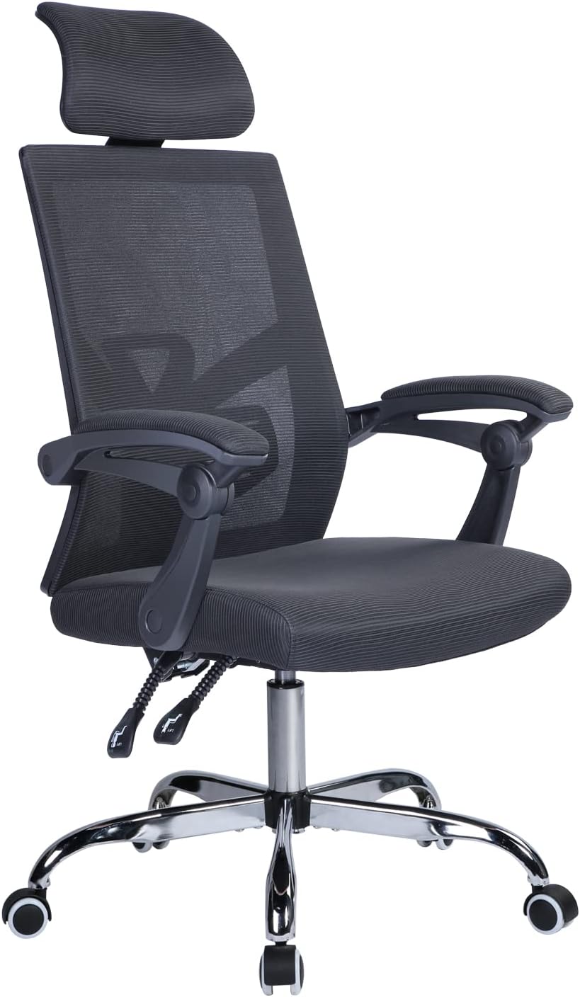 Qulomvs Mesh Ergonomic Office Chair with Headrest and Backrest Adjustable Computer Executive Desk Chair with Wheels 360 Swivel Task Chair (Black)