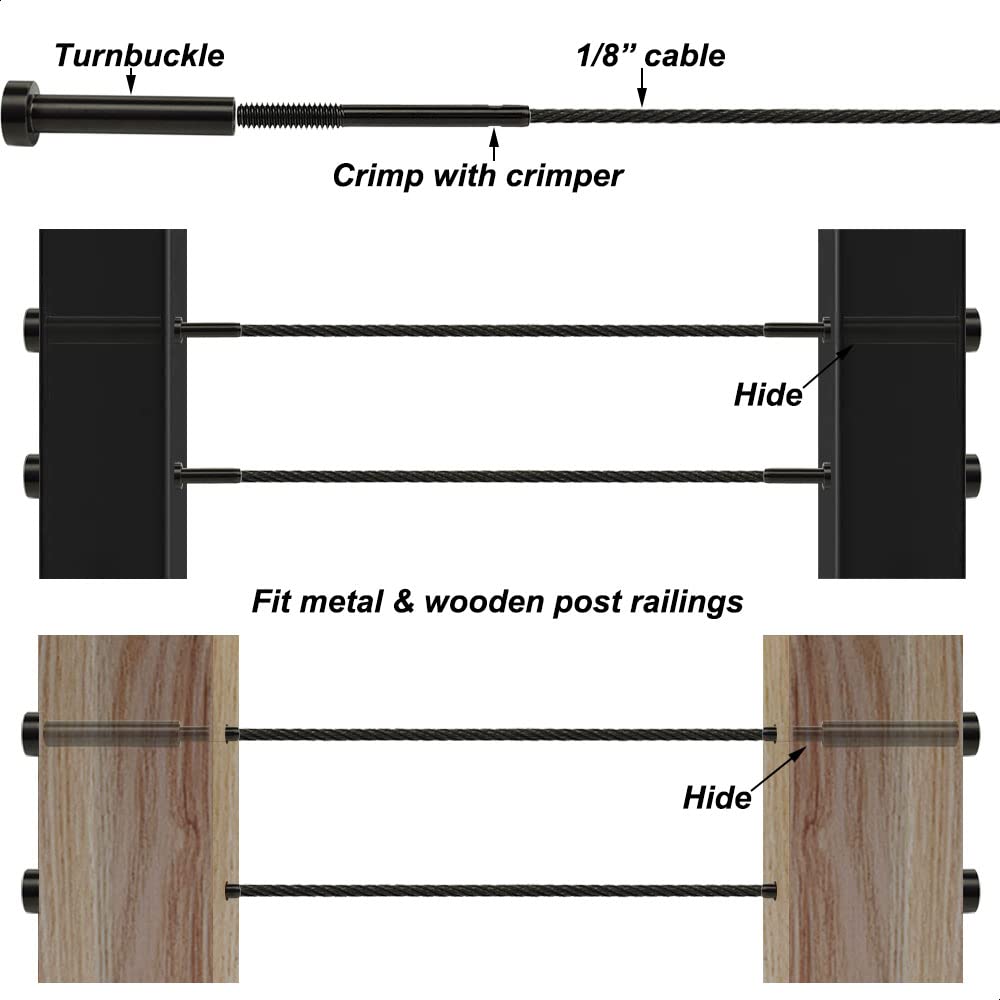 Saiksa Black Cable Railing Hardware, Steel Cable Railing Kit for 1/8