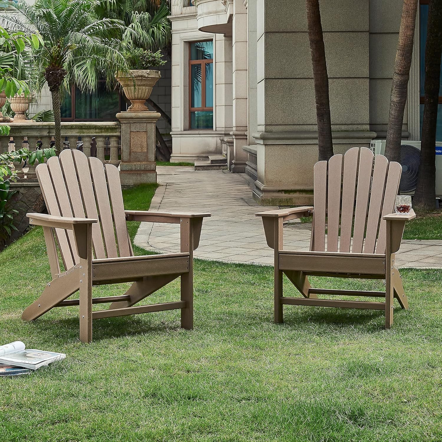 Ehomeline Classic Outdoor Adirondack Chairs Set of 2 for Garden Porch Patio Deck Backyard, Weather Resistant Accent Furniture,Brown