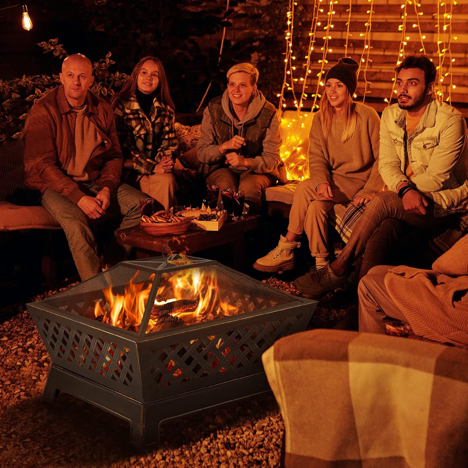 SINGLYFIRE 34 Inch Fire Pits for Outside Extra Large Wood Burning Fire Pit Rectangular Deep Bowl Outdoor Steel Firepits with Ash Plate,Water Drainage Hole,Spark Screen,Poker for Backyard Bonfire