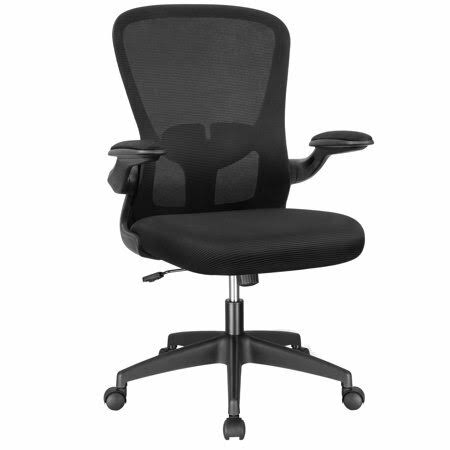 Walnew Mid-Back Mesh Office Chair Ergonomic S-Shape Back Design Desk Chair with Adjustable Lumbar Support and Flip-Up ARMREST, B