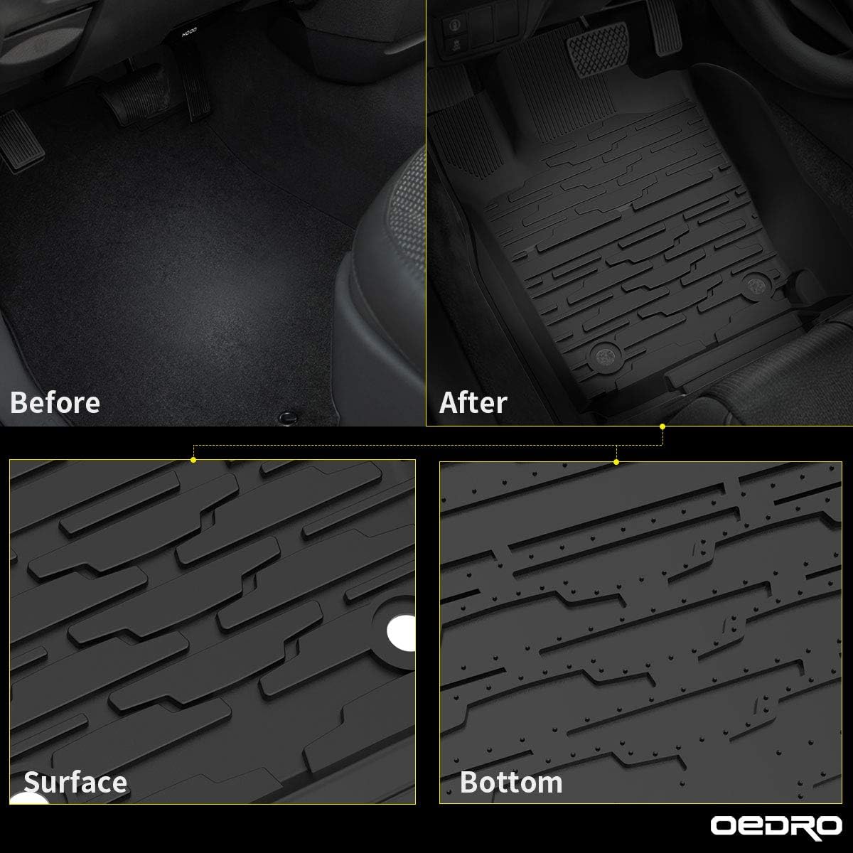 OEDRO Custom Fit Floor Mats for 2016 2017 2018 2019 2020 2021 Jeep Grand Cherokee, Black TPE All Weather Slush Mats Front & Rear Row Liners