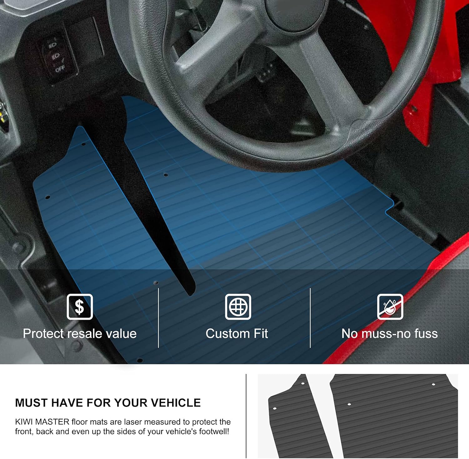 KIWI MASTER Floor Mats Compatible for 2019-2021 Honda Talon 1000R 1000X 1000X4 Accessories All Weather Mat Front Row TPE Slush Liners Black