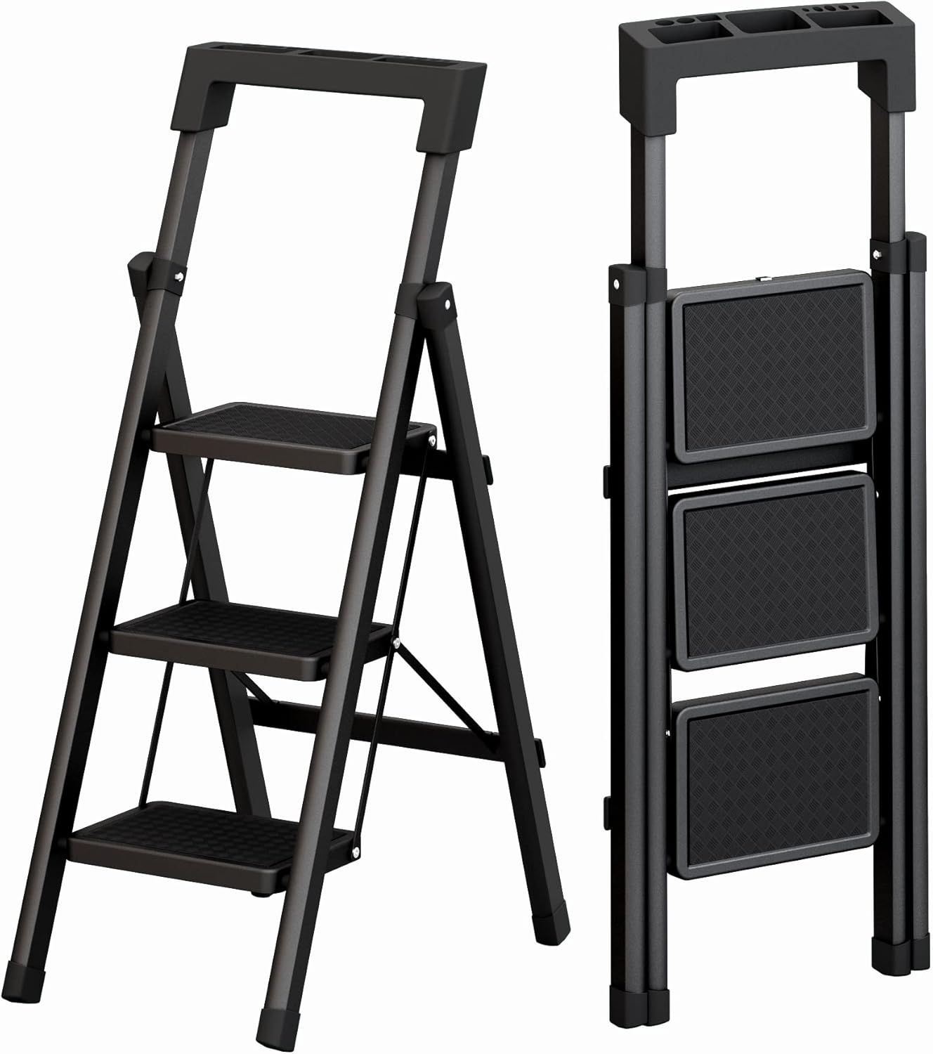 JOISCOPE 2 Step Ladder, Non-Slip Wide Tread Household Step Ladder, Foldable Portable Ladder Tool, Multifunctional Strong Ladder for Indoor and Outdoor Household Office, Black