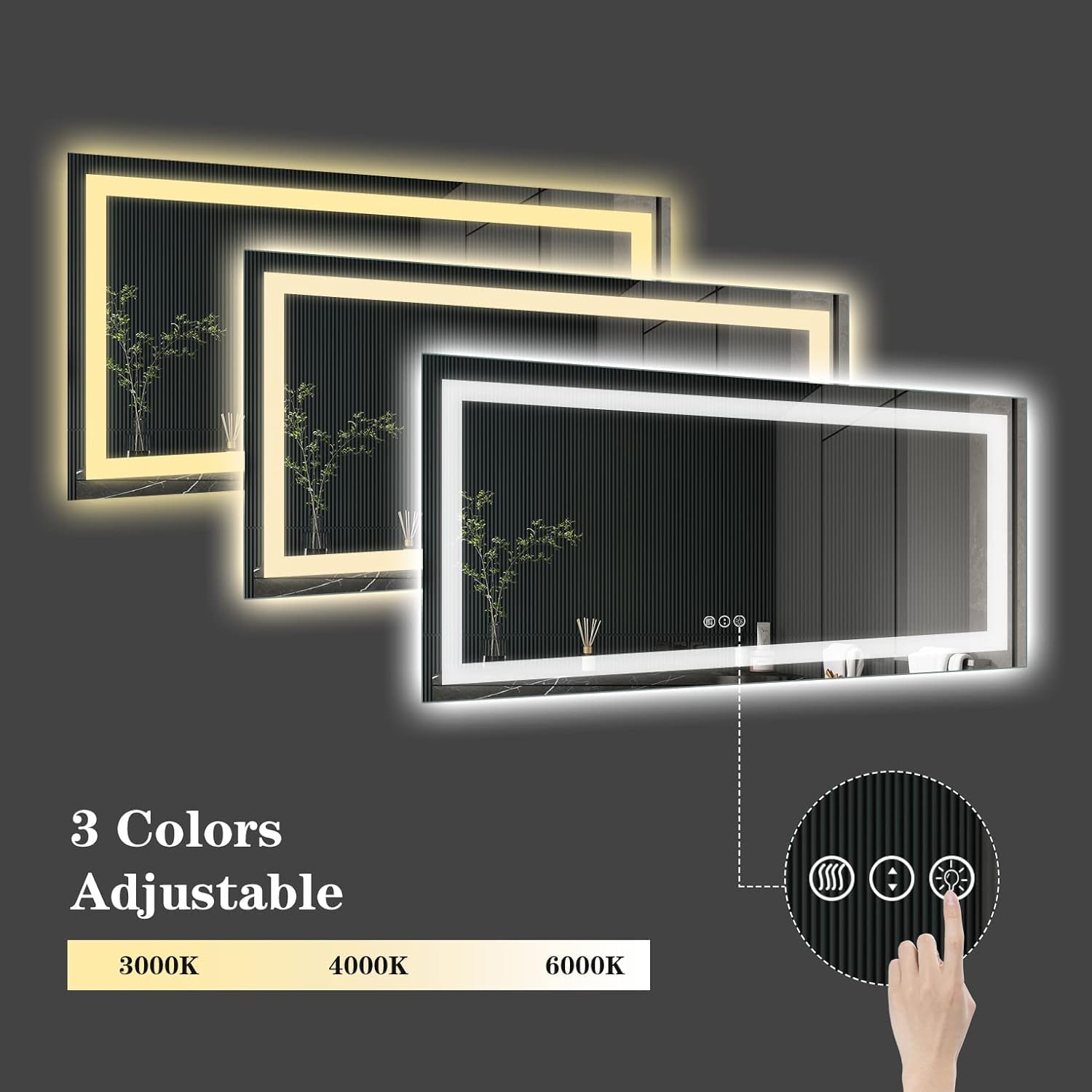 Amorho LED Bathroom Mirror 55x 30, Vanity Mirror with Lights, Dimmable Bathroom Mirrors for Wall, Anti-Fog, Memory, 3 Colors, Double LED Lights, Shatter-Proof (Backlit + Front-Lighted)