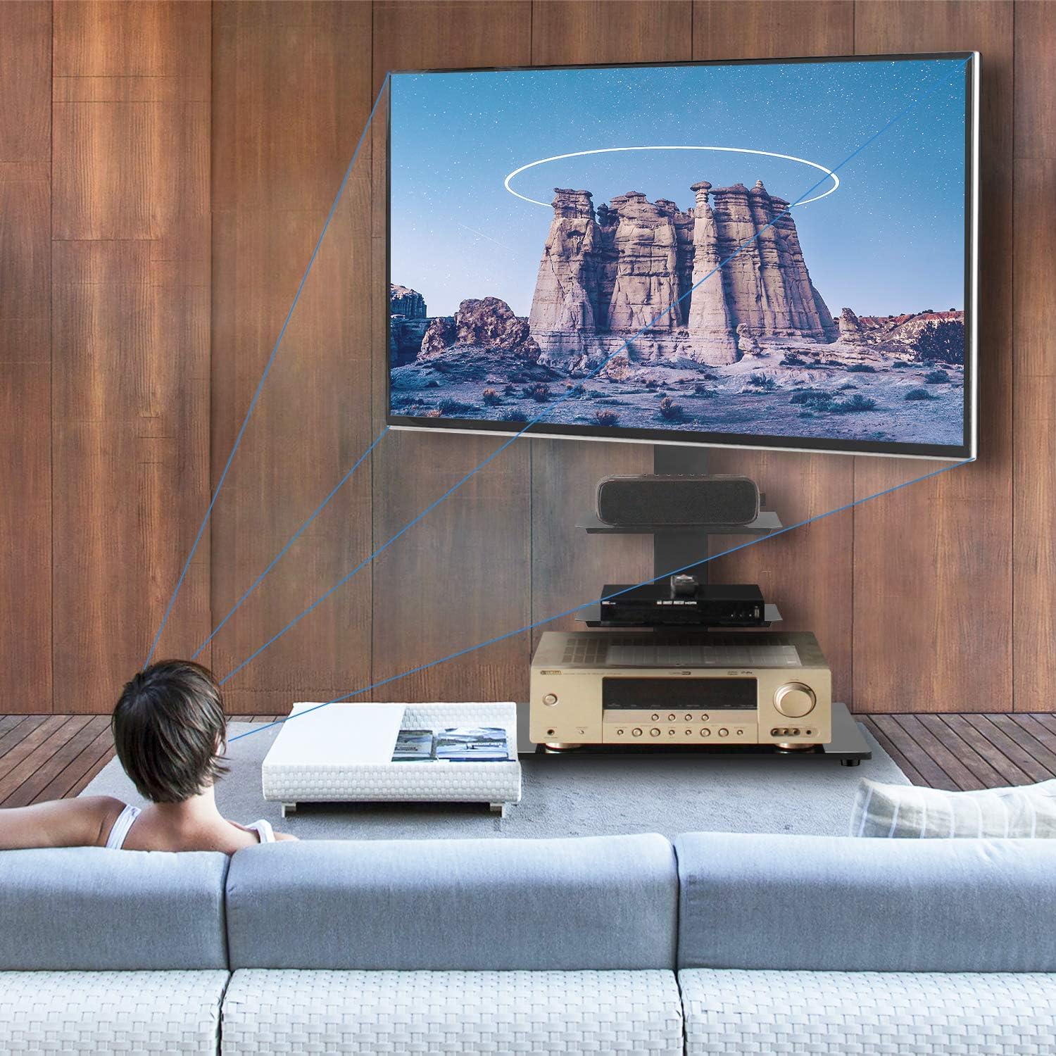 ISE House Tall Corner TV Floor Stands with Mount for Most TVs up to 65 Inches Swivel TV Mount Stand with Height Adjustable Shelves,Black