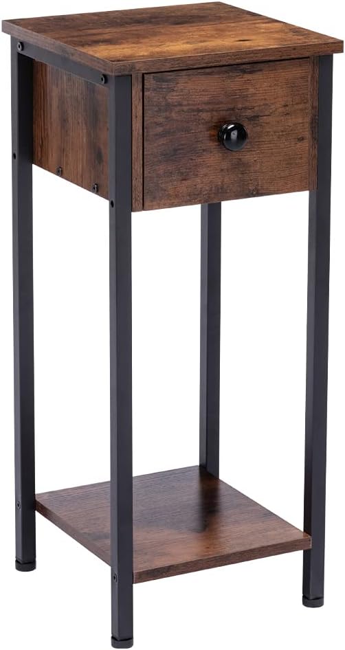DYHOME Side Table,Telephone Table,Retro Industrial Telephone Side Table, End Table with Storage Drawers and Storage Boards,Easy to Assemble Pack of 2