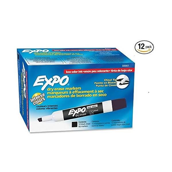 Expo 80001 Low Odor Chisel Point Dry Erase Markers, Black, 12 Units per Box, of