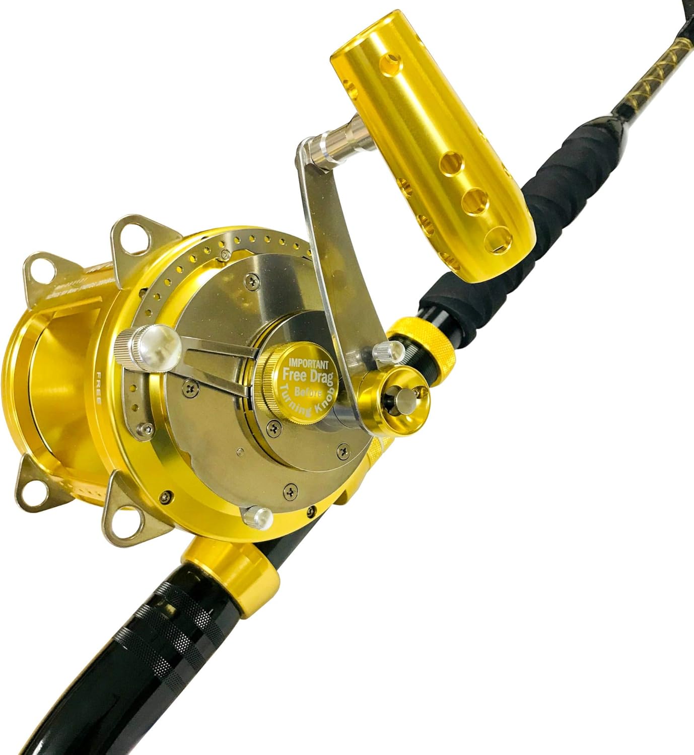 EatMyTackle 80 Wide 2 Speed Reel on a Long Dredge Rod