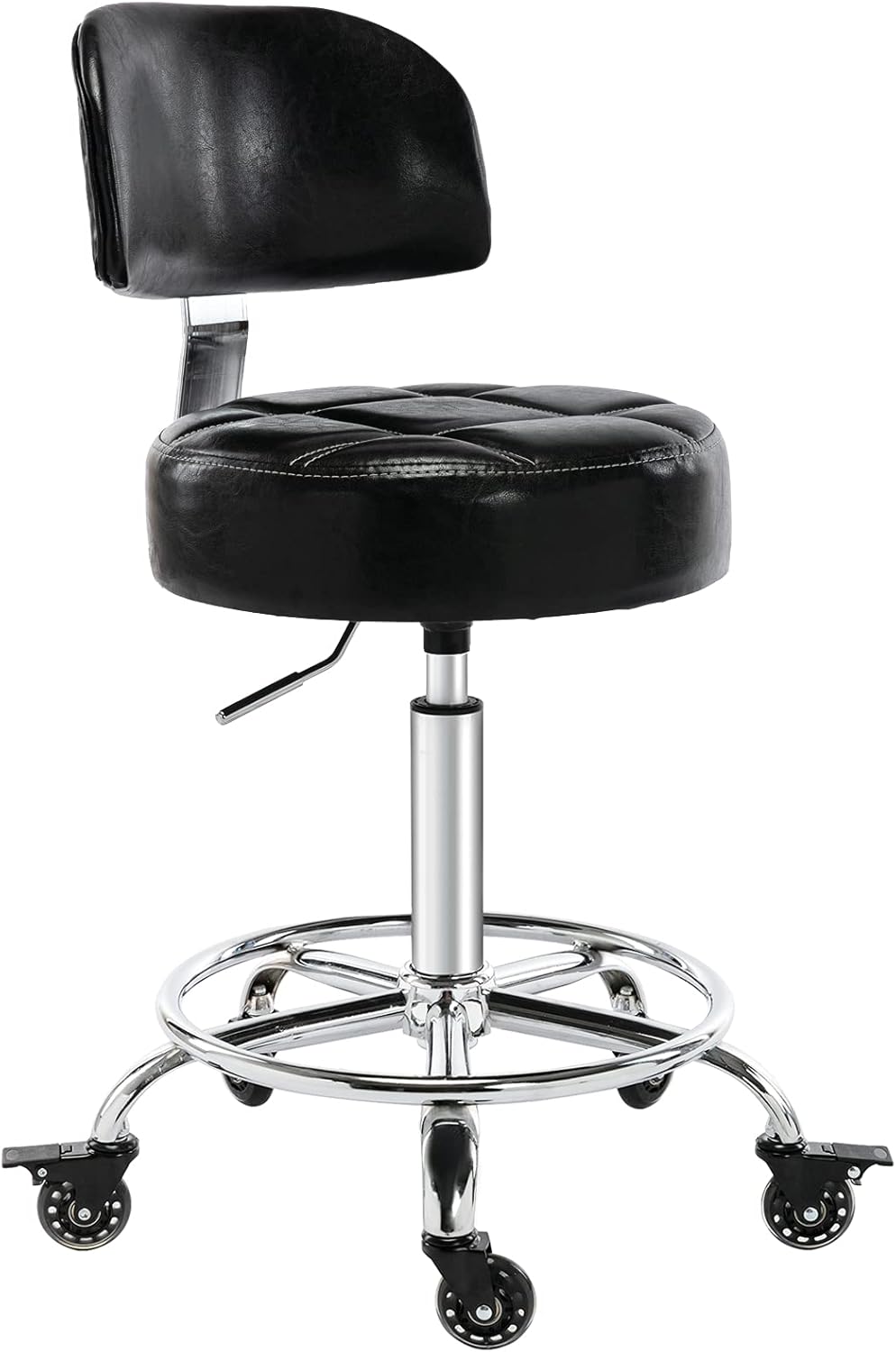 CoVibrant Lockable Stool with Back and Foot Rest Ergonomic Rolling Hydraulic Adjustable Stool for Doctor Esthetician Artist Home Small Office Desk (Brown)