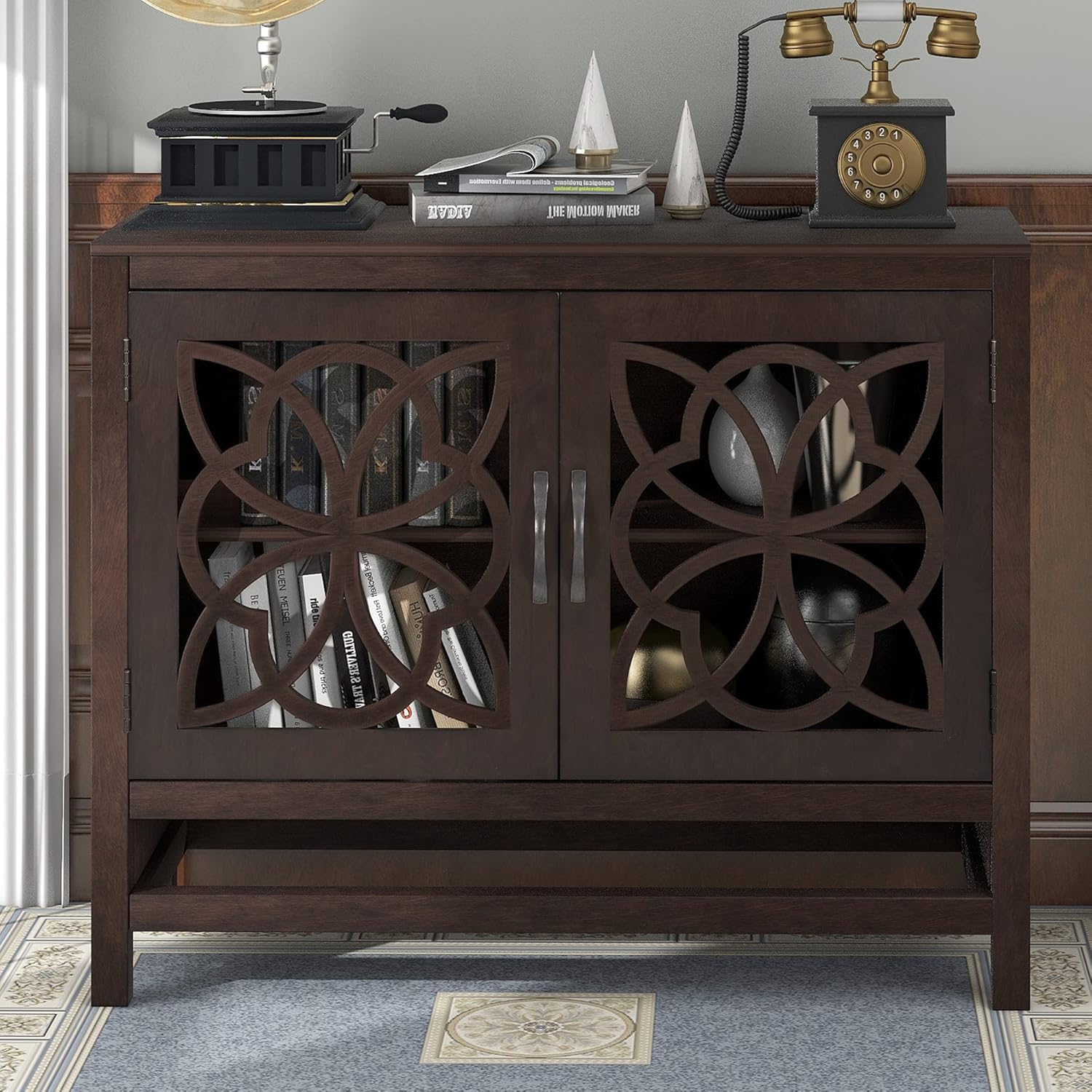 Accent Storage Cabinet Wood Door Cabinet with Storage and Adjustable Shelf Sideboard Serving Storage Cabinet with Doors for Entryway/Kitchen/Dining Room/Living Room