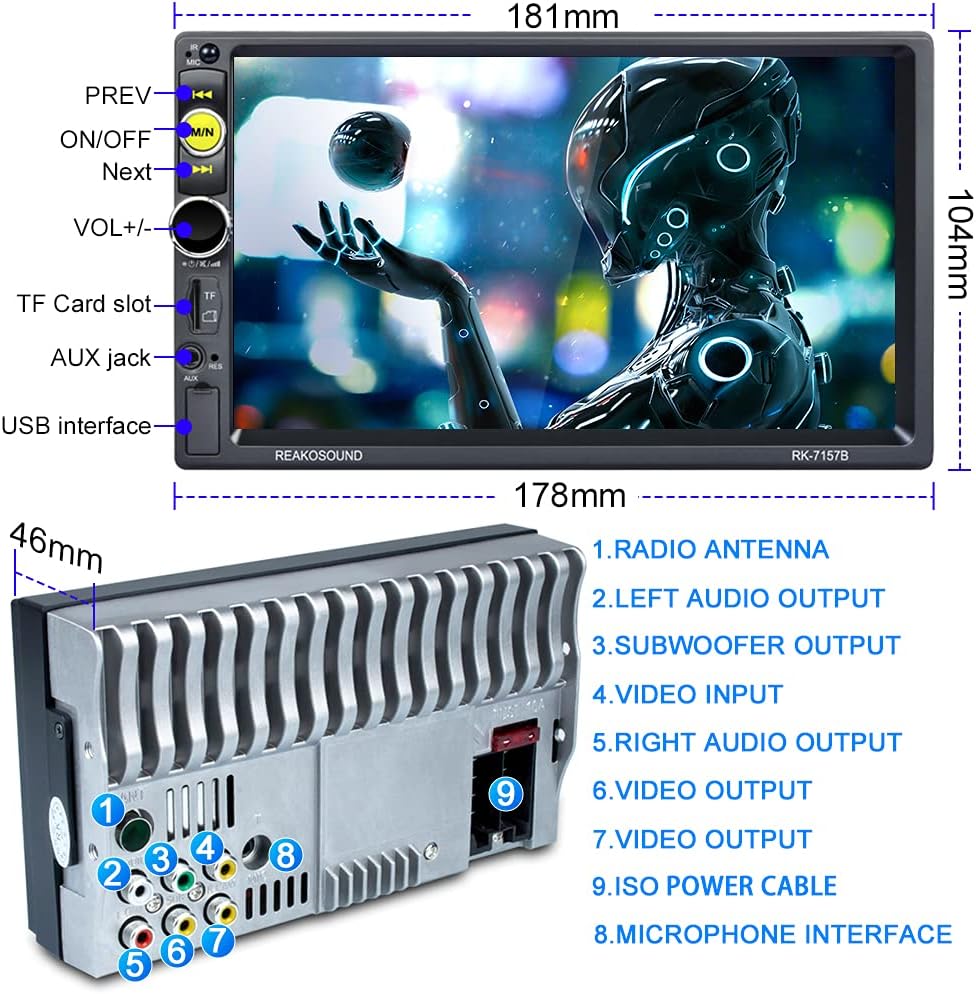 UNITOPSCI Double Din Car Stereo with CarPlay Android Auto Bluetooth Auto Radio Receiver 7 Inch Touch Screen Mirror Link Backup Camera AUX/USB/TF FM Car Radio SWC Remote Control Microphone