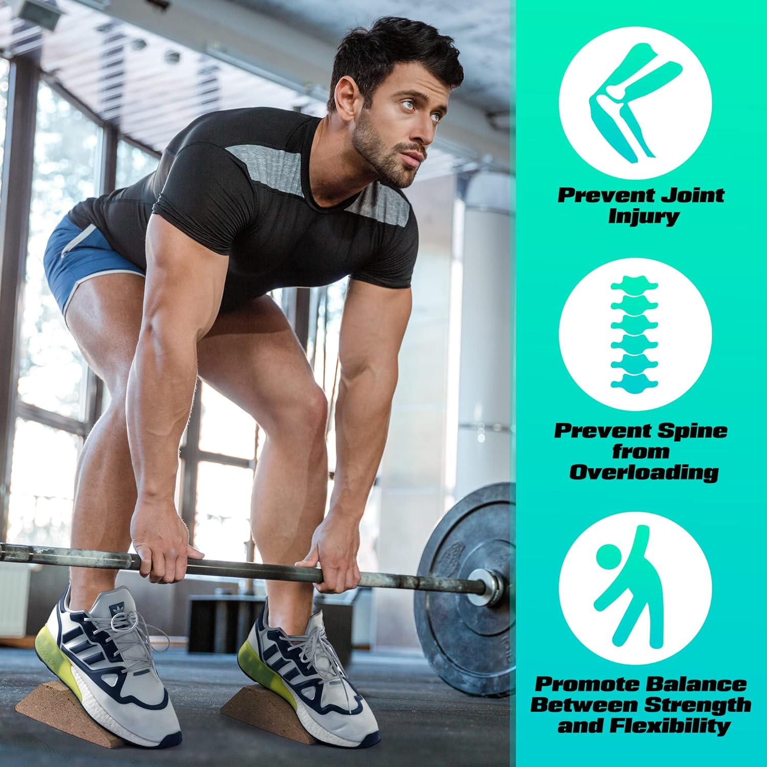 MTRSUE Squat Wedge Block Cork 2 Pack, Non Slip Slant Board Ramp for Heel Elevated, Calf Raise Block for Squat Weightlifting Yoga, Optimize Squatting Form and Improve Strength