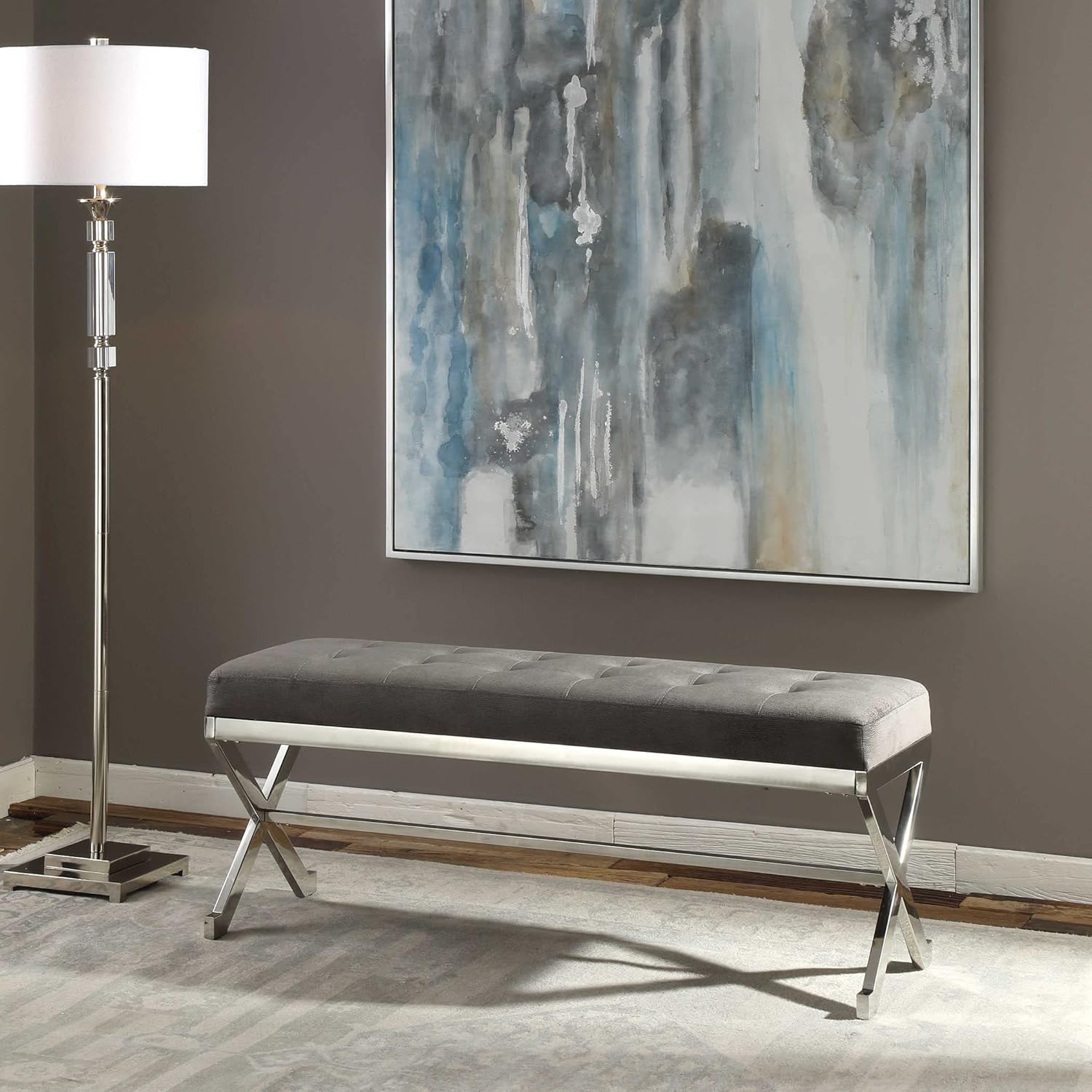 Uttermost 23430 Bijou Contemporary Gray & Stainless Steel Bench, 48