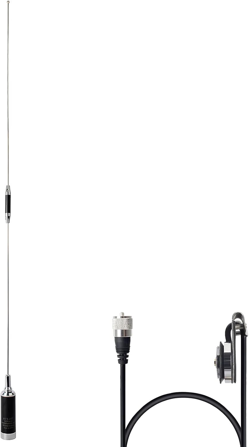 UAYESOK Dual Band NMO Mobile Antenna SDN5B 100W Wide Band Antenna VHF/UHF 37.5inch Loading Coil Stainless Steel Whip W/TCJ-N2 NMO Trunk Lip Mount Pack of 2