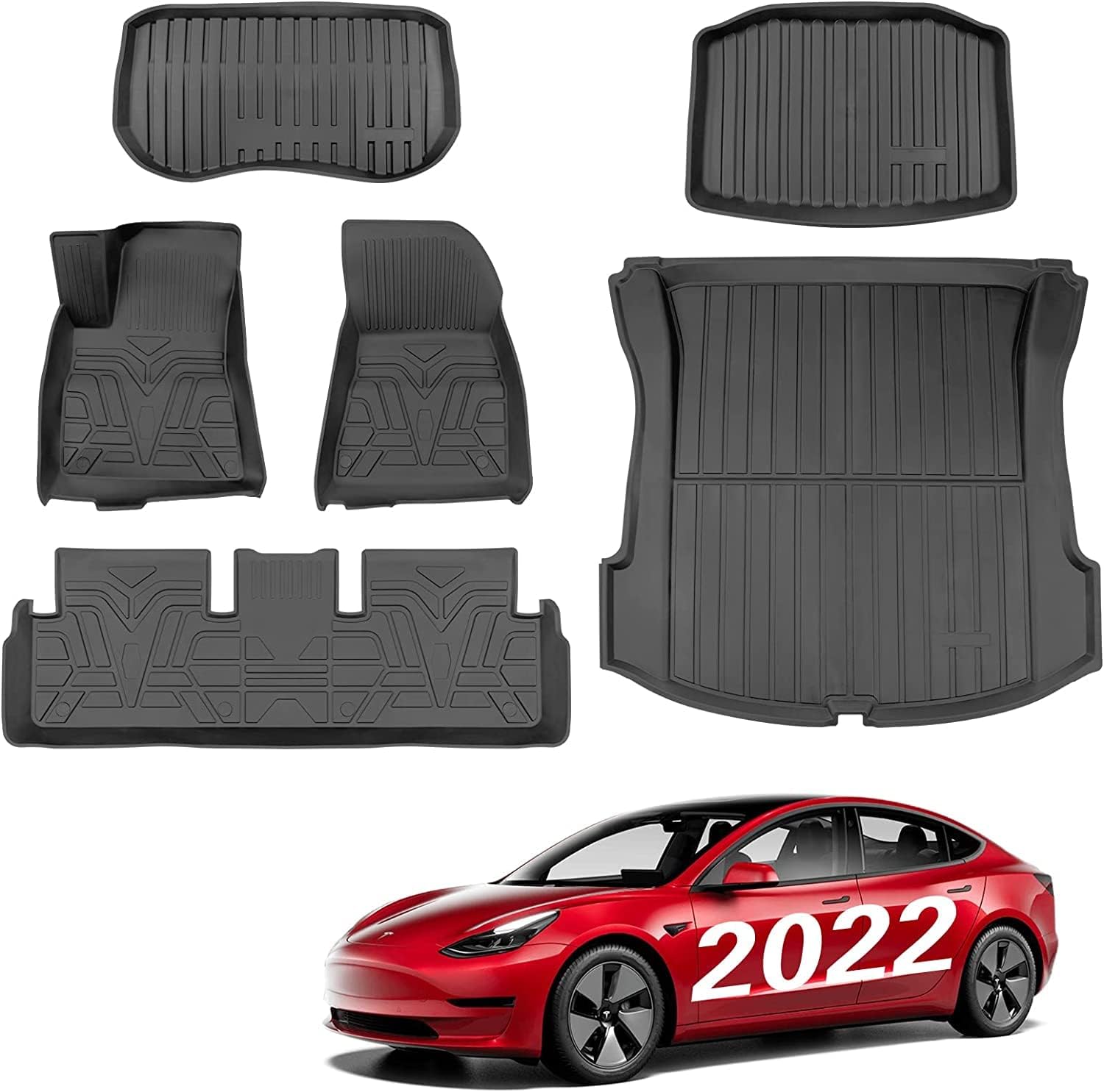 BASENOR Tesla Model 3 Floor Mat TPE Full Set Mats Heavy Duty All-Weather Waterproof Protect Cargo Liner Accessories Fit for Model 3 2021 2022