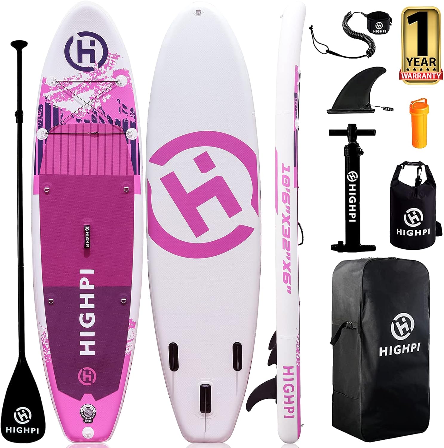Highpi Inflatable Stand Up Paddle Board 10'6''/11' Premium SUP W Accessories & Backpack, Wide Stance, Surf Control, Non-Slip Deck, Leash, Paddle and Pump, Standing Boat for Youth & Adult