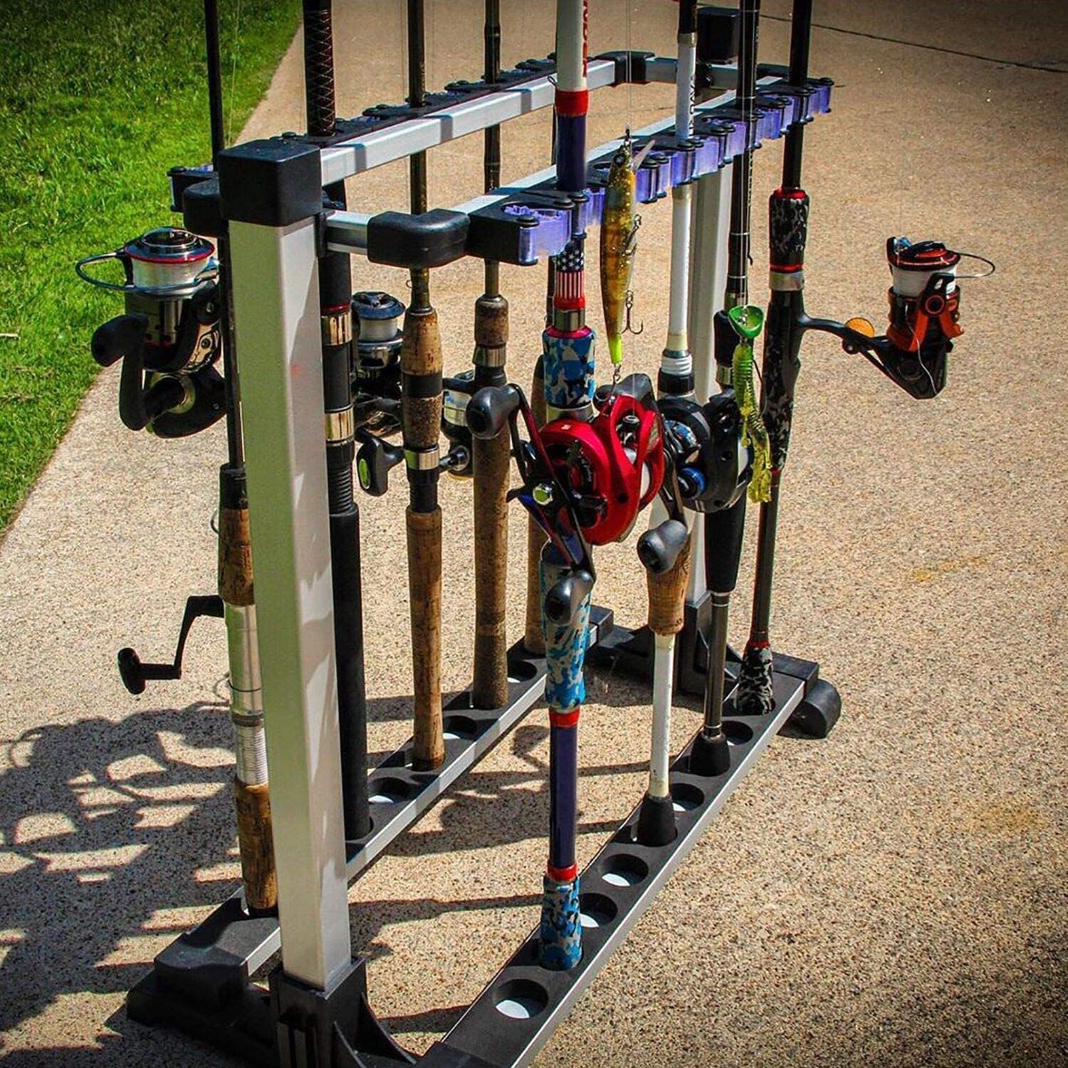 ODDSPRO Fishing Rod Rack, Fishing Rod Holder - 2 Styles Holds Up 6 or 18 Rods - for Freshwater Fishing Rods and Combos (18-Holder)