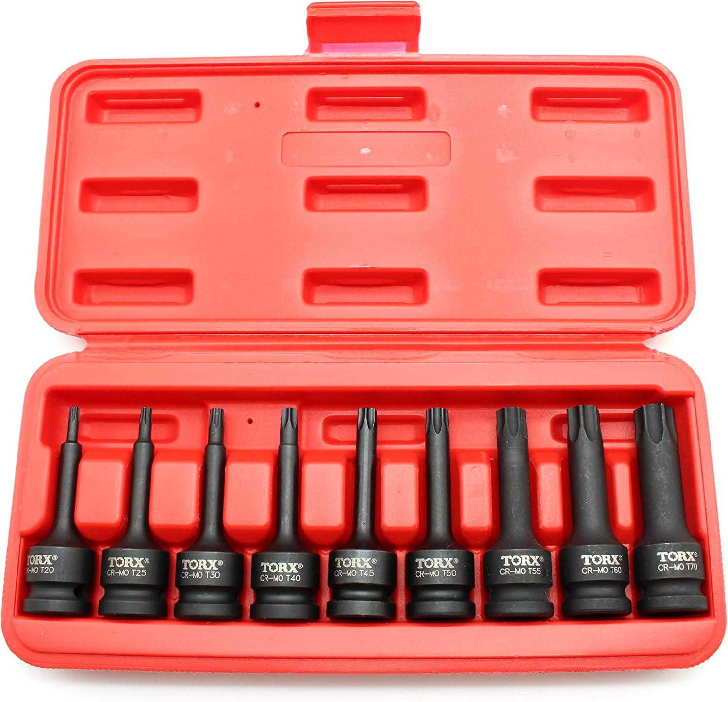 TEMO 9 pc 3 Inch Long Torx Star 6 Point Black Impact Bit Socket Auto Repair Tool Set 1/2 Inch Square Drive