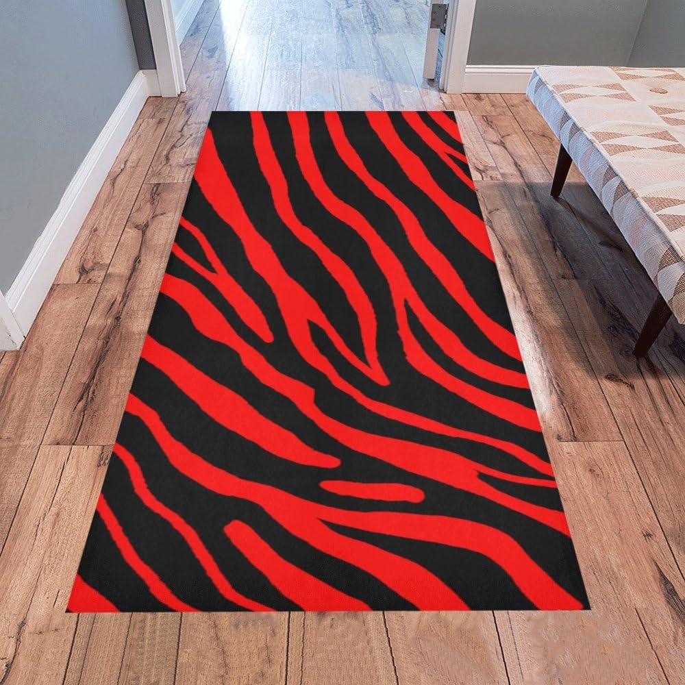 InterestPrint AnnHomeArt Zebra Print Red and Black Area Rug Modern Carpet Runner Rug 7'x3'3''