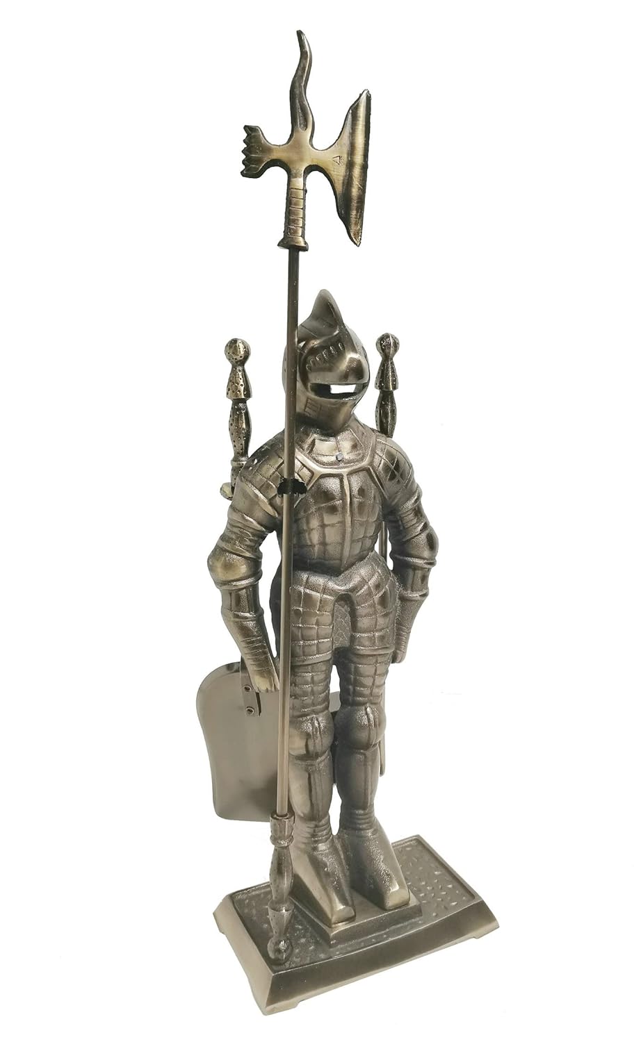 Lizh Middle Ages Knight Cast Iron Fireplace Tool Set ,Antique Brass