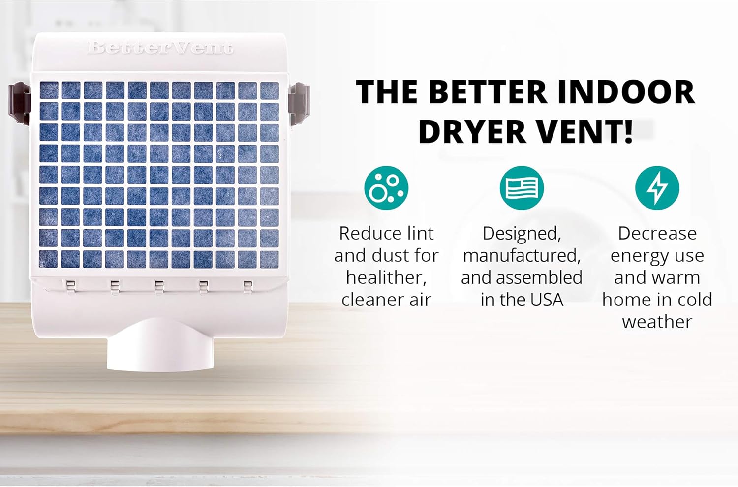 BetterVent Indoor Dryer Vent - Protects Indoor Air Quality and Saves Energy, Electric Dryers Only, Kit Includes Lint Filter Pack of 2