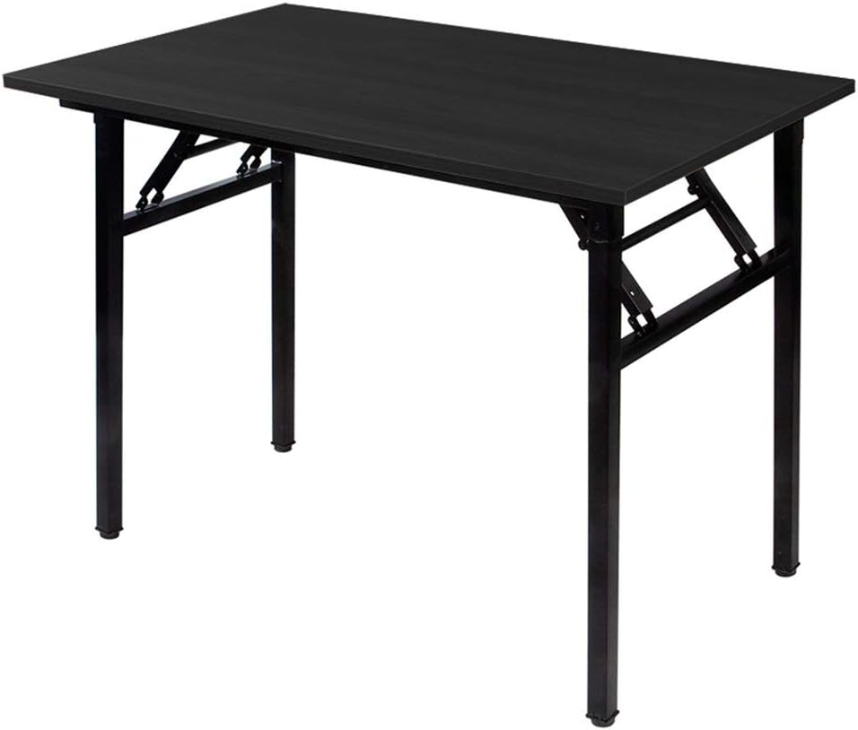 DlandHome 39.4 inches Small Computer Desk for Home Office Folding Table Writing Table for Small Spaces Study Table Laptop Desk No Assembly Required Teak and Black DND-AC5BB-100
