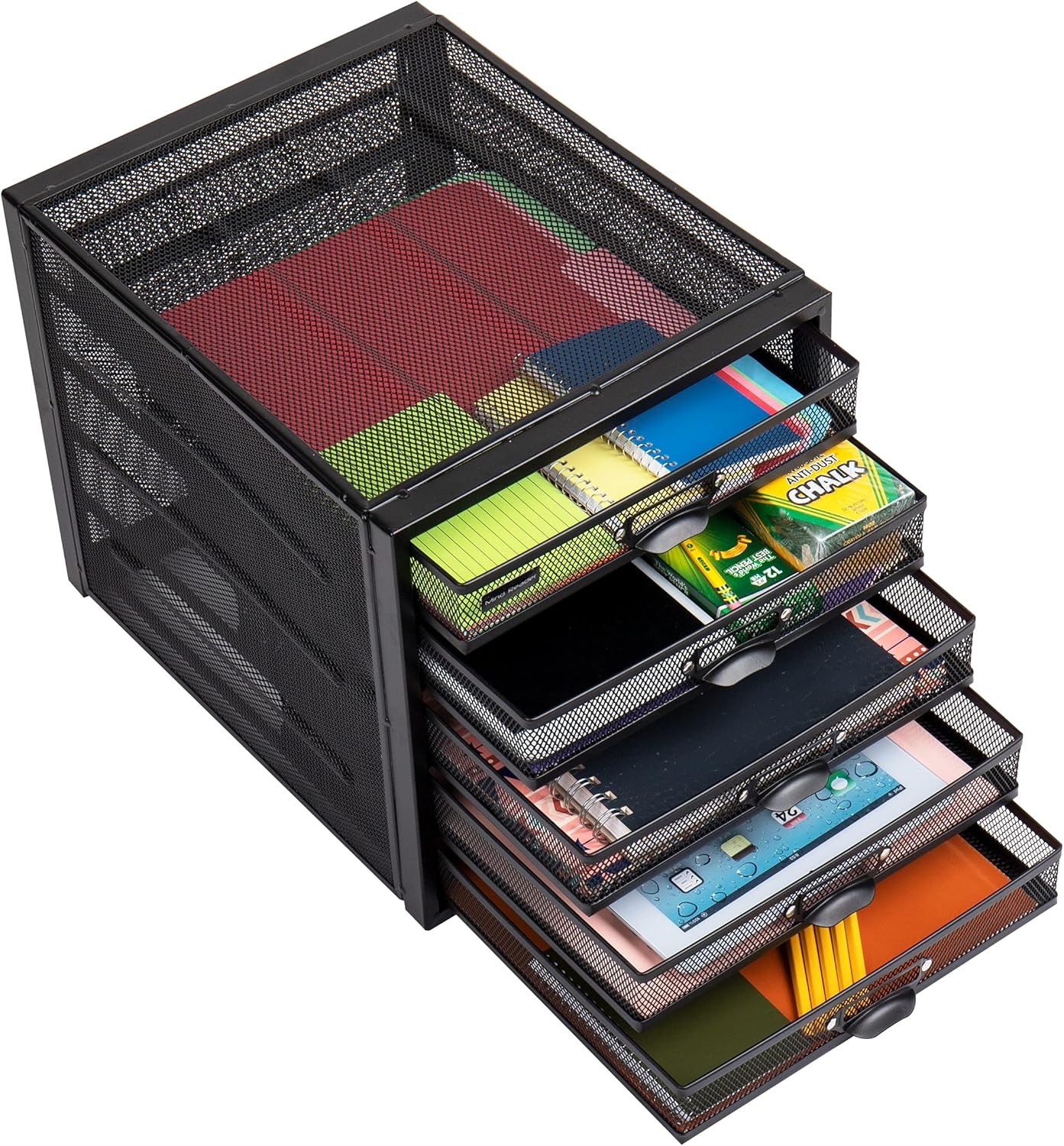 Mind Reader Cabinet Desk Organizer, Silver 5 Drawer Pack of 2