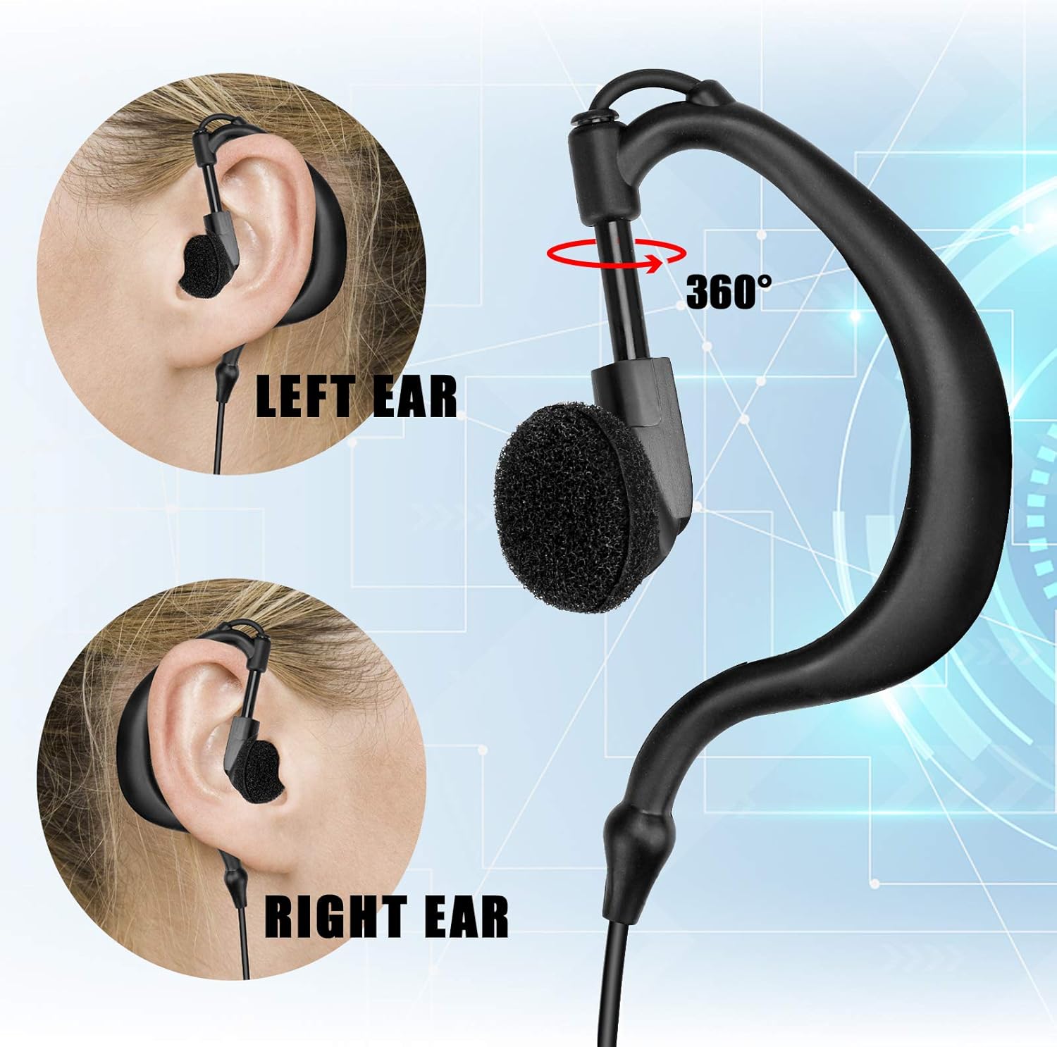 Retevis RT19 Volume Adjustable Earhook Earpiece for Walkie Talkie, Compatible with Retevis RT22 RT21 H-777 RT68 RT22S H-777S pxton Arcshell Two Way Radio, Walkie Talkie Earpiece with Mic 2 Pin(2 Pack)