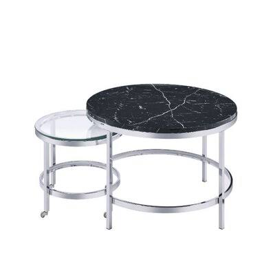 Faux Black Marble u0026 Chrome Finish Virlana Nesting Cocktail Table Orren Ellis
