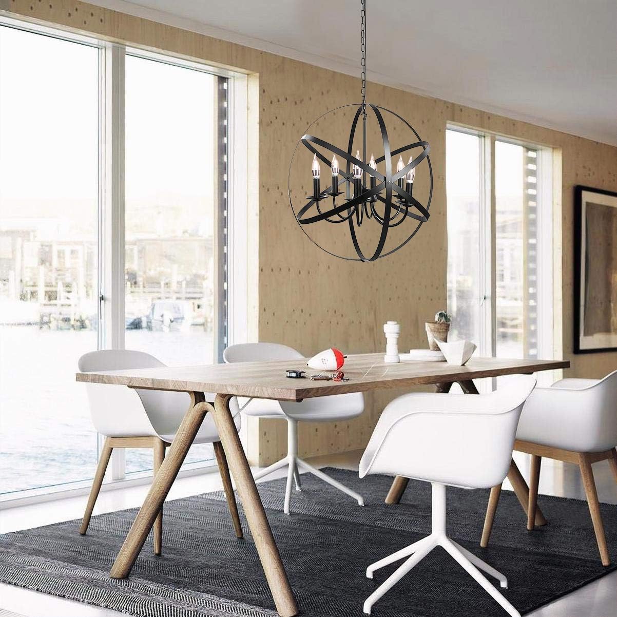 Lika 6-Light Farmhouse Chandeliers, Industrial Light Fixture with Spherical Shade, Black Pendant Light for Dining Room, Kitchen Island, Hallway (6-Light,Black)