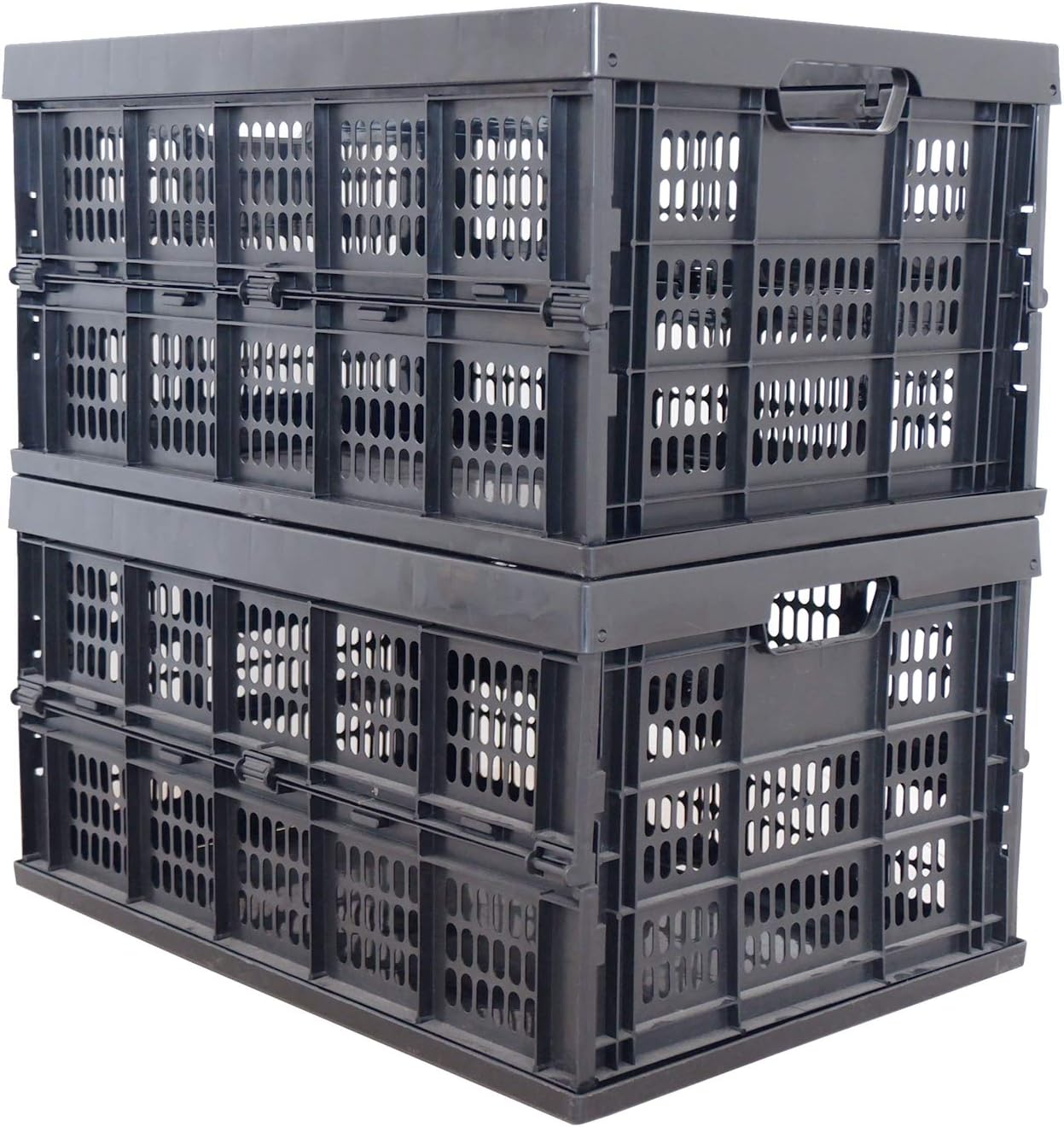 POOLWHALE Collapsible Storage Bin/Container: Grated Wall Utility Basket/Tote,Black (Pack of 2)