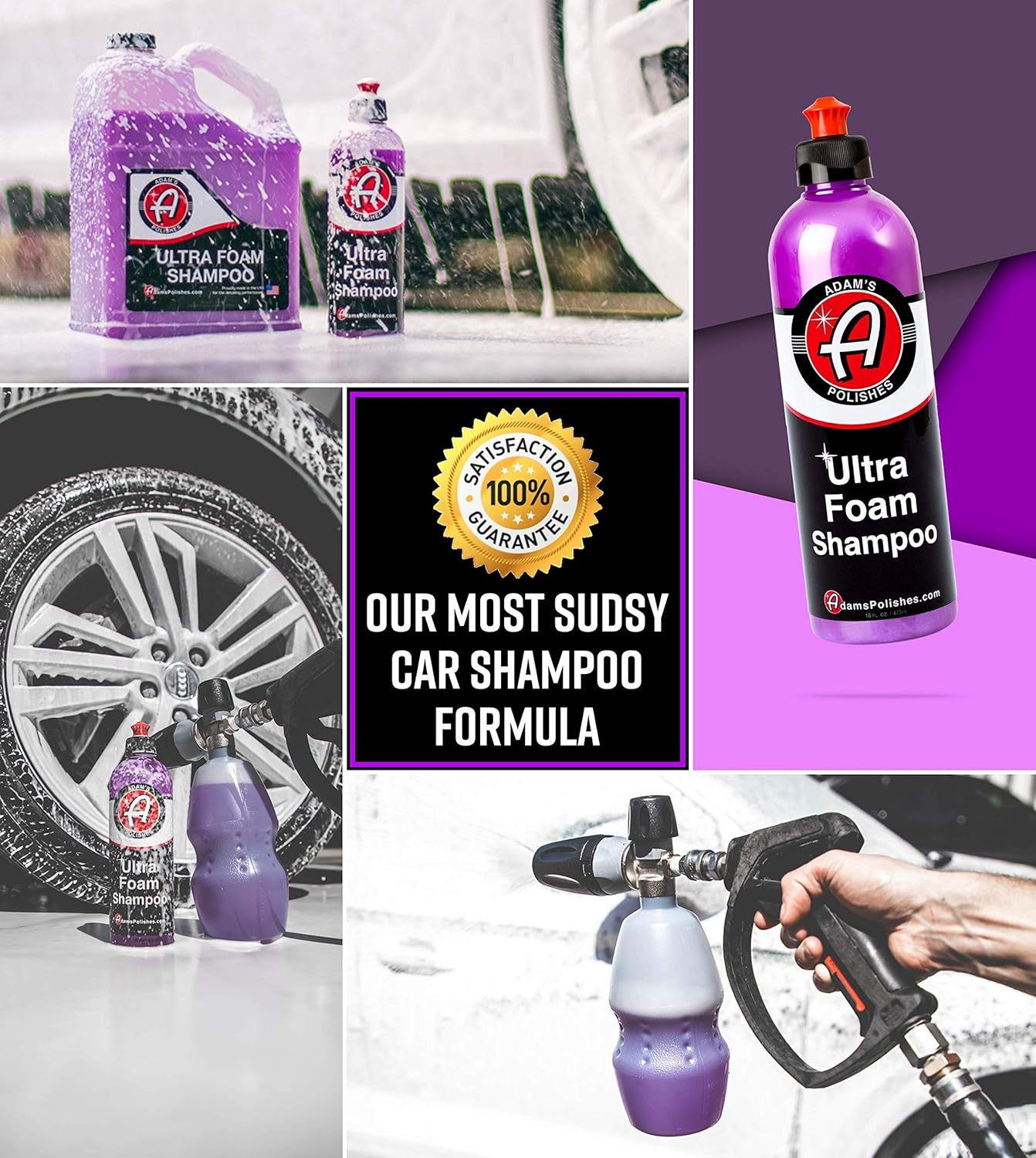 Adam's Ultra Foam Shampoo Gallon - Our Most Sudsy Car Shampoo Formula Ever - pH Neutral Formula For Safe, Spot Free Cleaning - Ultra Slick Formula That Wont Scratch or Leave Water Spots Pack of 2
