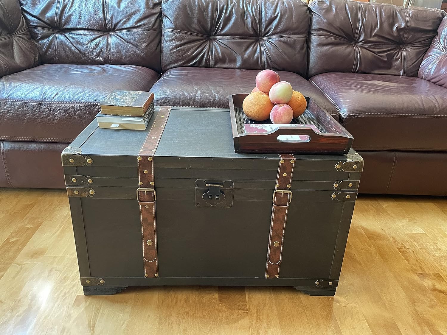 Gold Rush Steamer Trunk Wood Storage Wooden Treasure Chest - Large Trunk Black