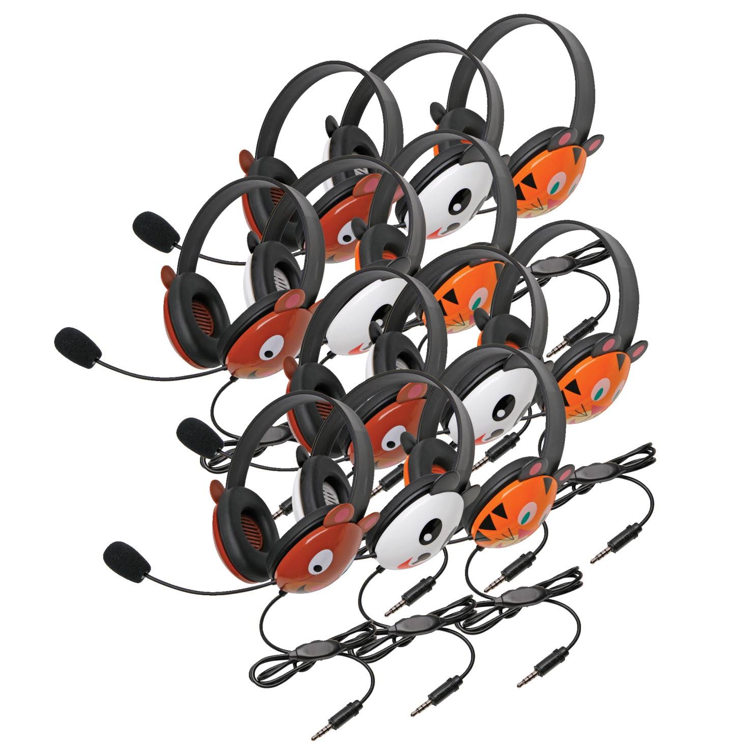 Califone Listening First Stereo 2810T-12L Over-Ear Headset - Tiger motif/Panda motif/Bear motif - Pack of 2