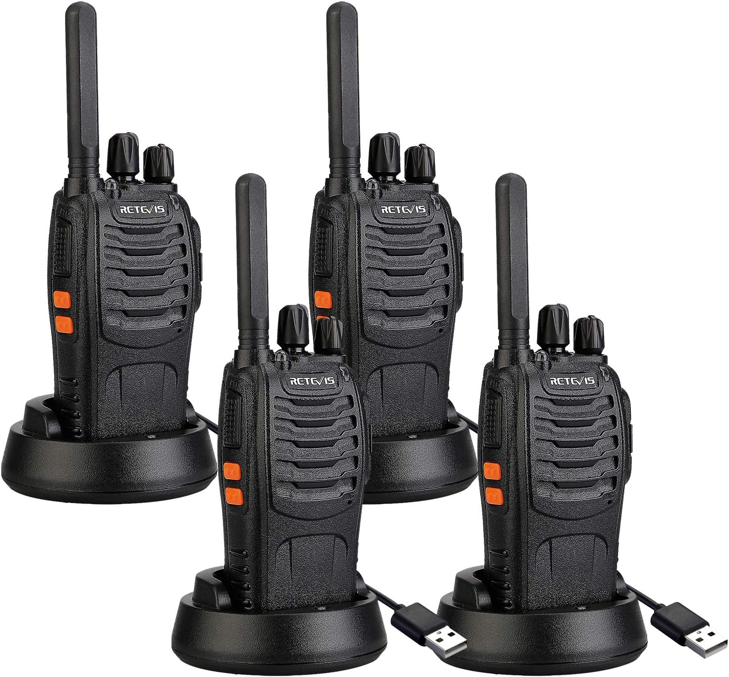 Retevis H-777 2 Way Radio Long Range, Radios Walkie Talkies, Rechargeable USB, License-Free, LED Flashlight, Emergency Alarm(4 Pack) Pack of 2