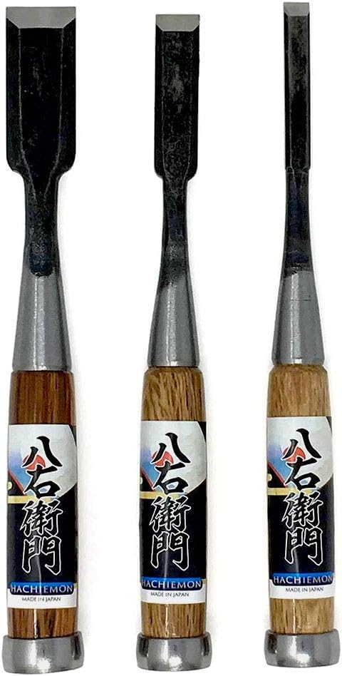 HACHIEMON 3-piece Wood Chisel Set 9mm 15mm 24mm Japanese Oire Nomi for Woodworking