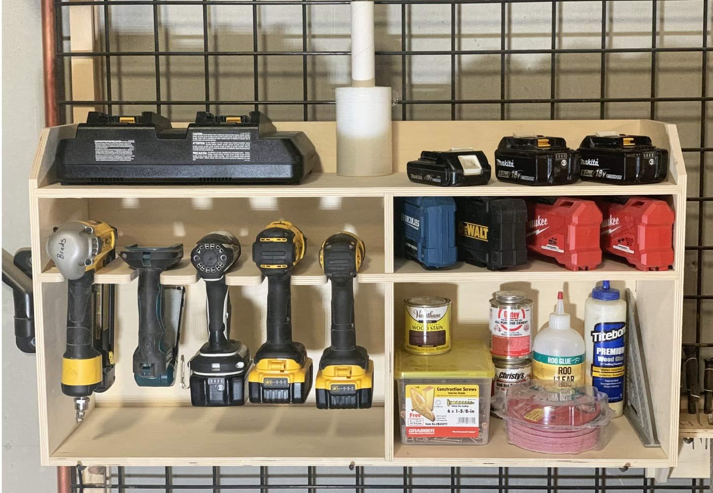 Cordless Drill Tool Holder Organization Rack Wood Shelf Case Organizer 5-Slot Multi Storage