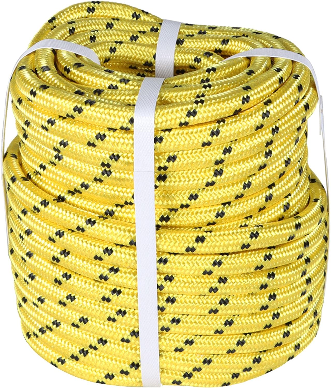 elfinrm 1/2 Inch by 100 Feet Double Braid Polyester Arborist Rigging Rope, Tree Rigging Line Utility Rope Nylon Pulling Rope on Your Farm, Boat, Ranch, Construction Site(Yellow) Pack of 2