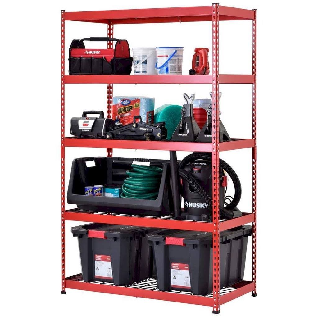 Husky 48 in. W x 78 in. H x 24 in. D Red/Black Steel 5-Shelf Garage Shelving Unit