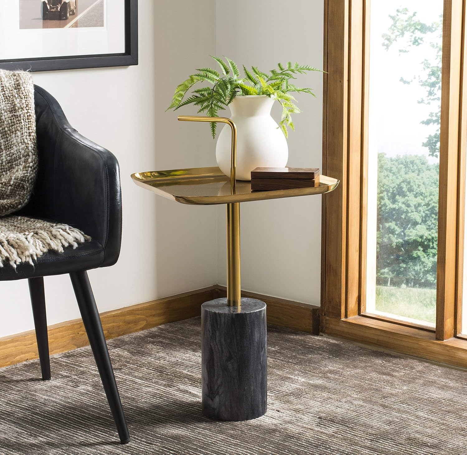 Safavieh Home Artemis Brass Handle and Black Marble Side Table