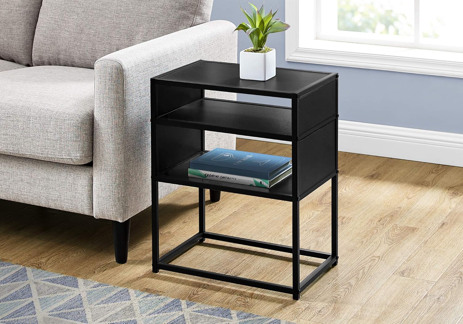 Monarch Specialties Rectangular Nightstand-2 Storage Shelves-for Living Room or Bedroom-Modern Small Side Table, 22
