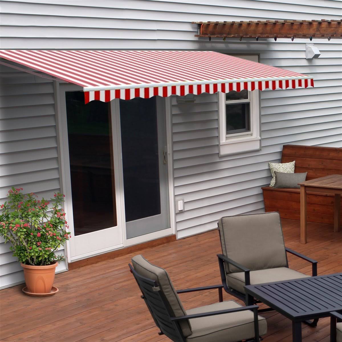Aleko 13x10 ft Retractable Patio Awning, Red and White Stripes